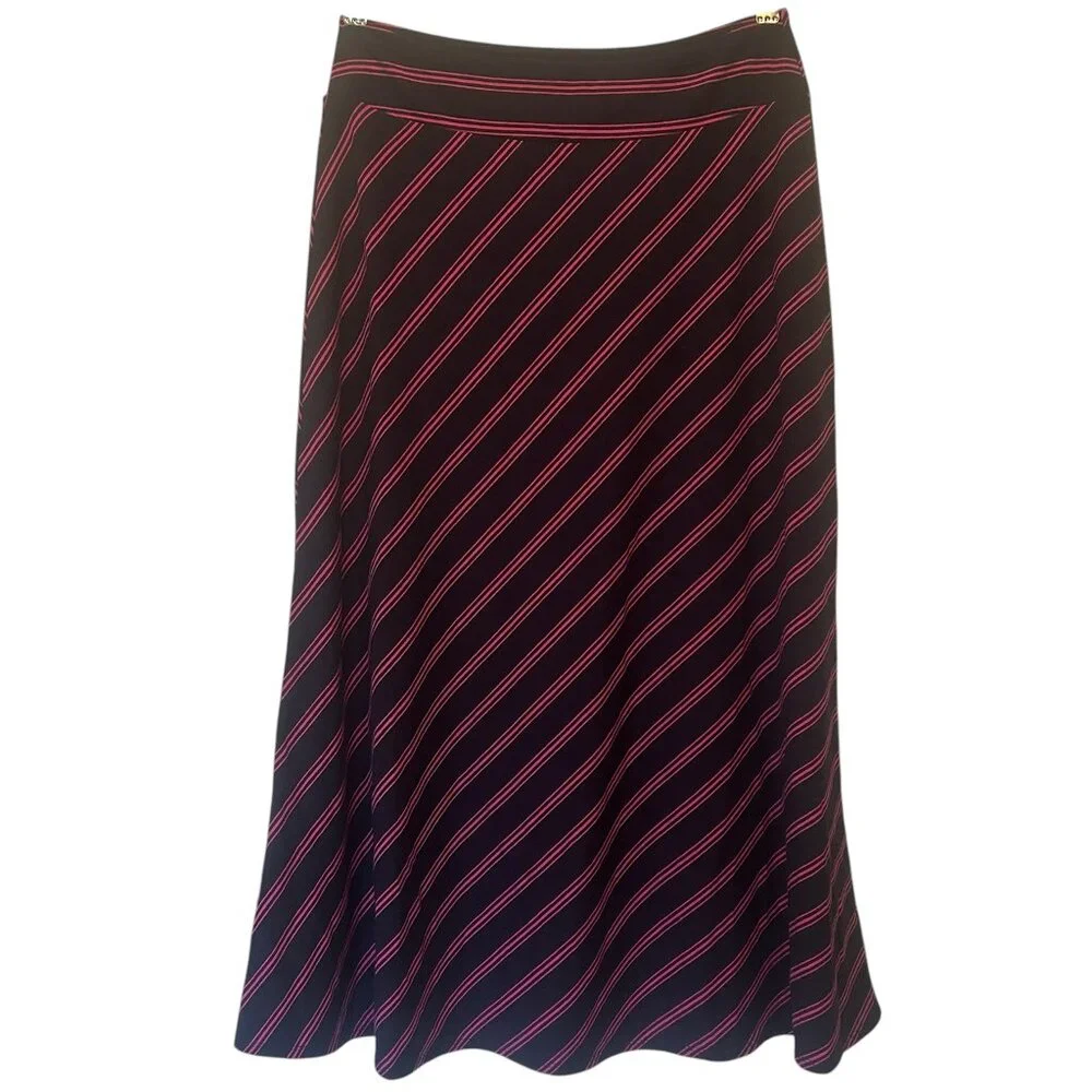 Talbots cotton-blend maxi skirt, pink stripes on navy, sz SP